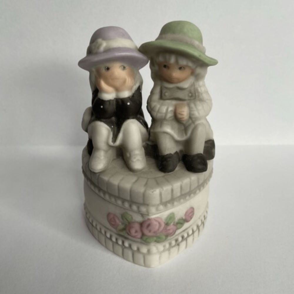 VTG 98s Enesco 472484 We're Two of a Kind Figurine Miniature Trinket Box 2.7" T